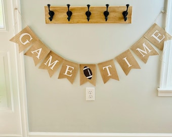 Football Birthday Banner, Sports Birthday Sign, Football Decor, Game Time Football Banner, Football Party, Football Party, Burlap Banner