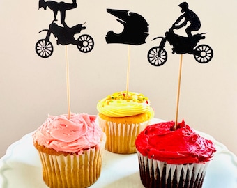 Dirt Bike Cupcake Toppers, Dirt Bike Party, Motocross Birthday Decorations, Motorcross Theme Party, Boy Birthday Party, Biker Birthday