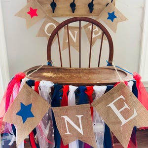 Little Firecracker, 4th of July Highchair Birthday Banner, Red White and Blue Patriotic Stars Highchair Banner, Star Ribbon Highchair Banner
