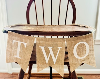 Two Birthday Banner, Two Burlap Banner, 2nd Birthday Banner, Two Bunting, Two Birthday Banner, Two Fast Highchair Banner