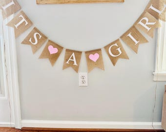 It's A Girl Burlap Banner, Pink Baby Shower Decorations, It's A Girl Bunting, Baby Shower Banner, Rustic Girl Baby Shower Decorations