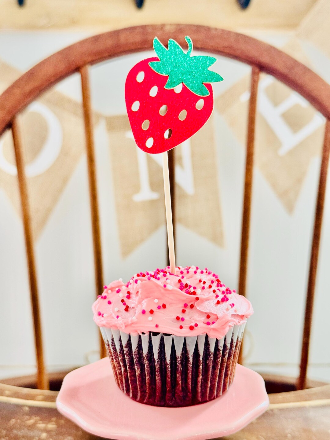 Strawberry Cupcake Toppers, Berry First Birthday Party, Strawberry ...