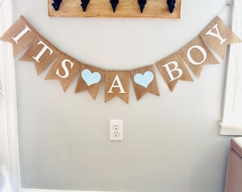 It's A Boy Burlap Banner, Blue Baby Shower Decorations, It's A Boy Bunting, Baby Shower Banner, Rustic Boy Baby Shower Decorations