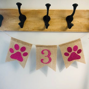 Paw Print Banner/Dog Birthday/Pet Birthday Banner/Dog 1st Birthday/Dog Age Banner/Puppy Birthday/Dog Personalized Banner/Pet Party
