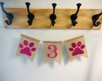 Paw Print Banner/Dog Birthday/Pet Birthday Banner/Dog 1st Birthday/Dog Age Banner/Puppy Birthday/Dog Personalized Banner/Pet Party