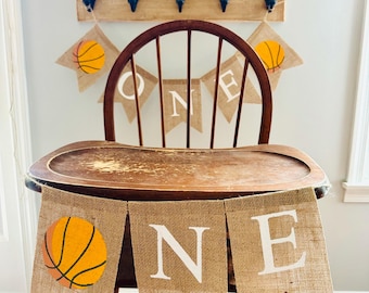 Basketball Highchair Banner, Basketball First Birthday, Highchair Burlap Banner, Basketball Rookie Year Banner, One Birthday Banner