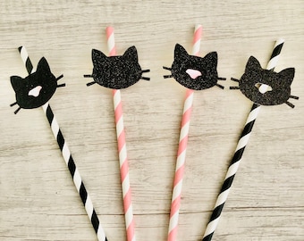 Cat Straws/Black Cat Straws/Kitty Party/Kitty Birthday Party/Halloween Black Cat Party/Black Cat Decorations/Meow Party/Cat Party Ideas