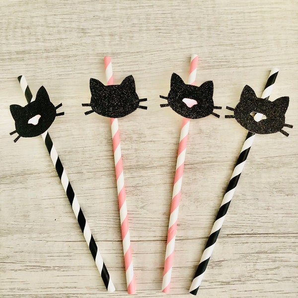 Cat Straws/Black Cat Straws/Kitty Party/Kitty Birthday Party/Halloween Black Cat Party/Black Cat Decorations/Meow Party/Cat Party Ideas