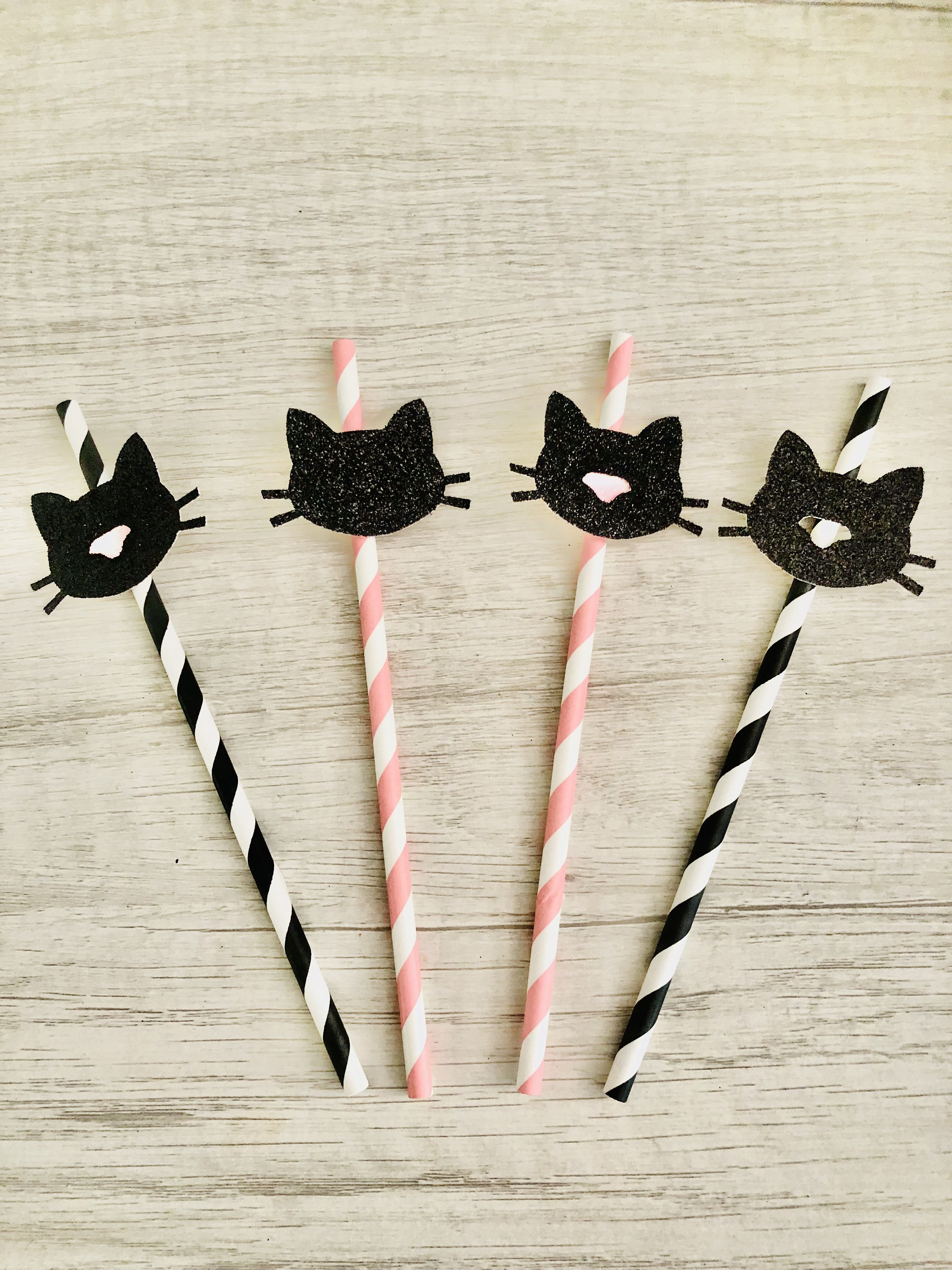 Black Cat Spooky Halloween Straw Topper Straw Buddy Dual Color 