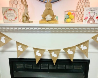 Easter Banner, Easter Bunny Garland, Bunny Banner, Rustic Easter, Easter Burlap Banner, Photo Prop, Burlap, Easter Garland, Easter Decor