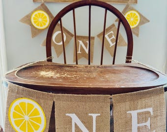 Lemon 1st Birthday Burlap Highchair Banner: Sweet One Theme