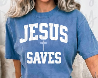 Jesus Saves PNG: Retro Christian T-Shirt Design (Digital Download)