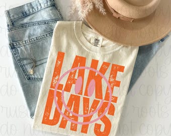 Distressed Happy Face PNG Retro PNG Summer png Lake Days Smile Designs Happy Shirt Girly png Lake png Lake PNG