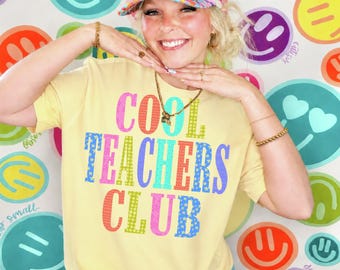Cool Teachers Club PNG, Design für ein T-Shirt zur Wertschätzung von Lehrern, Lehrer-Preppy PNG, handgezeichnetes PNG, Schulanfang