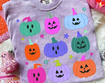 Zucche di Halloween in stile preppy, zucche scarabocchiate PNG: disegni autunnali (download digitale) Stagione spettrale