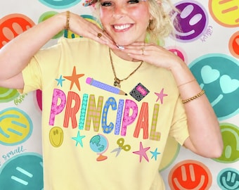 Principal PNG, School Doodle Shirt Design, Teacher Preppy Png, Hand Drawn PNG, Back to School