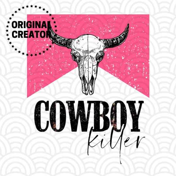 Hot Pink Cowboy Killer PNG, Western Bull Skull Sublimation, Cowboy/Cowgirl Digital Design, Tshirt Design