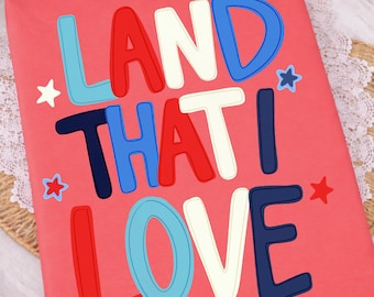 Land That I Love - Retro 4th of July PNG: Patriotic USA Flag (Digital Download) Memorial Day Png, Hand Written