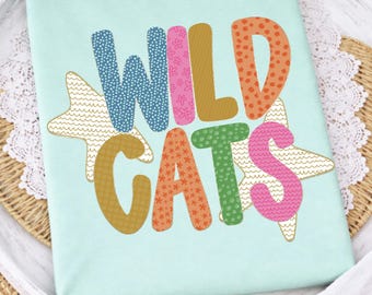 Wildkatzen PNG: Maskottchen Digital Design (Instant Download) Schulgeist, Go Katzen, Preppy Sterne, Gold Glitter, Doodle Buchstaben