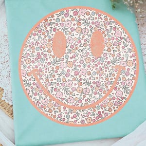 Spring Floral Preppy Smile Face PNG, Happy Face, Groovy Shirt Sublimation Png Print File, summer, trendy