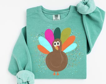 Herbstlicher Truthahn mit Glitzer-Effekt (PNG): Herbstliche Designs (Digitaler Download) – Verspielter Truthahn mit Glitzer-Imitat, Trendiges Thanksgiving-Deko-Set