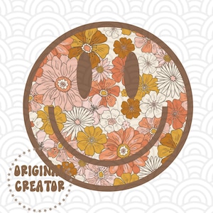Retro Floral Preppy Smile Face PNG, Happy Face, Groovy Shirt Sublimation Png Print File, spring summer, trendy