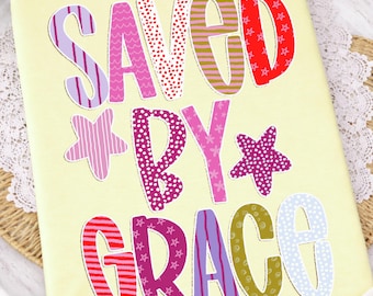 Saved By Grace PNG: Christian Colorful (Digital Download) Preppy Faith, Bible Verse, Spring, Trendy