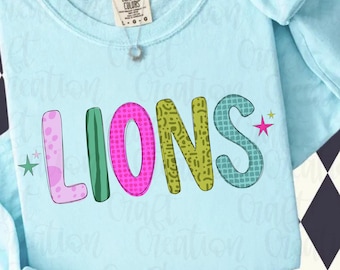Lions Png, Preppy Mascot Digital Design, Go Lions, Colorful Doodle