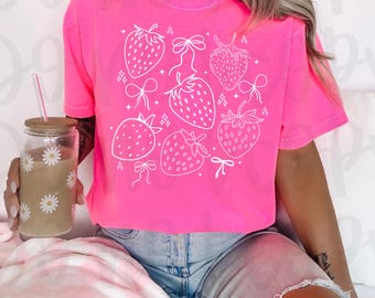 Strawberry Bow PNG: Summer Spring Digital Design (Digital Download)