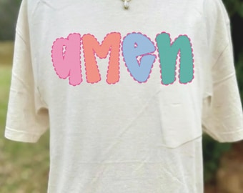 Amen Seersucker PNG: Christian Colorful (Digital Download) Preppy Faith, Lace Letters