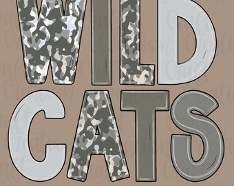 Trendy Camo Wildcats  PNG: Mascot Digital Design (Instant Download) School Spirit
