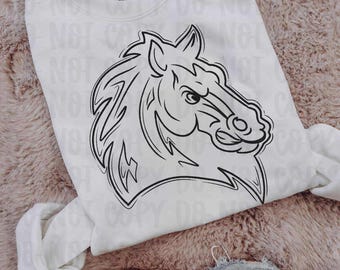 Doodle Mustangs PNG: Design Digital de Mascote para Espírito de Equipe (Download Instantâneo)