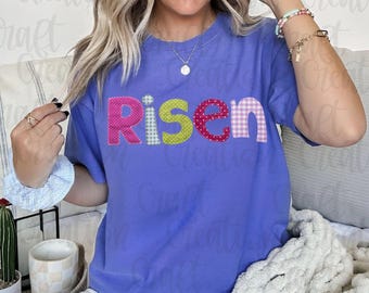 PNG de patchwork falso de Él ha resucitado: Diseño cristiano de Pascua (descarga digital)