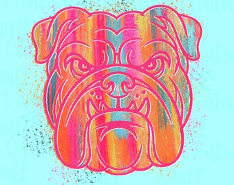 Bulldog com pinceladas PNG: Design digital de mascote (download instantâneo) Mascote com respingos de tinta, espírito escolar preppy