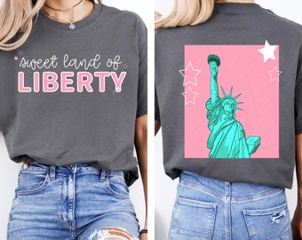 4th of July Sublimations, Designs Downloads, Sweet Land Of Liberty, Front/Back PNG Designs, Lady Liberty Pink, Dtf