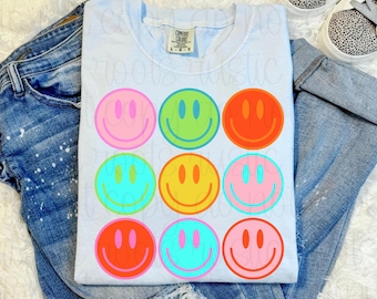 Retro Smile Face PNG: Hippie Sublimation Downloads (Digital Print File)
