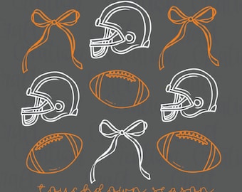 Touchdown-Saison als png, Fußball-Doodles, Spieltag-digitales Design-Download, orange und weiß