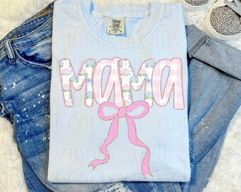 Preppy Floral Mama PNG: Coquette Bow Design (Digital Download)