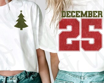 Vintage Dezember 25 png, Distressed Weihnachten, Vorderseite Rückseite Design, Original, trendy Weihnachten, Uni-Text