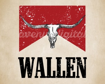 Wallen Bull Skull Distressed PNG Digital Download, Western Bull Png, Red Wallen Bull Skull Digital PNG, Cowboy Png, Wallen Sublimation
