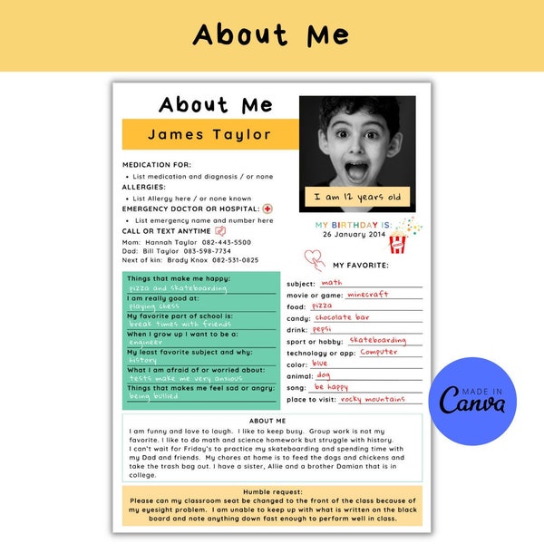 Autism All About Me Template School Etsy Autism All About Me Template School Etsy