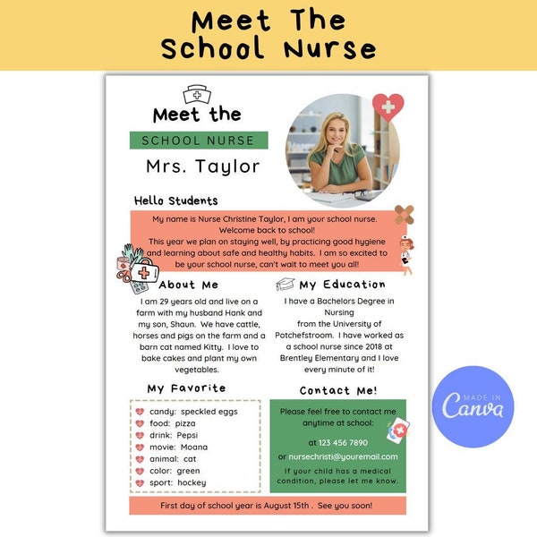 Meet the School Nurse Letter Printable Back to School Note Editable Template Nurse Newsletter Class Welcome Letter Flyer Download