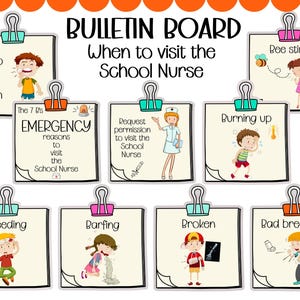 NURSE Bulletin Board, When to visit the Nurse, School Nurse Door Display, Office Décor, Classrooms, School Nurse, Teacher Bulletin Board