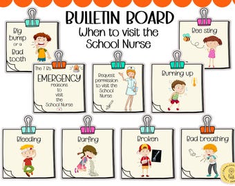 NURSE Bulletin Board, When to visit the Nurse, School Nurse Door Display, Office Décor, Classrooms, School Nurse, Teacher Bulletin Board