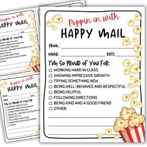 HAPPY Mail Note Home, poppin in with Teacher Mail, opmerking van de leraar, communicatiekaart, docent opscheppen, beloningsbriefje voor thuis, afdrukbaar