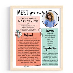 Meet the School Nurse Letter Printable Back to School Note Editable Template Nurse Newsletter Class Welcome Letter Flyer Download