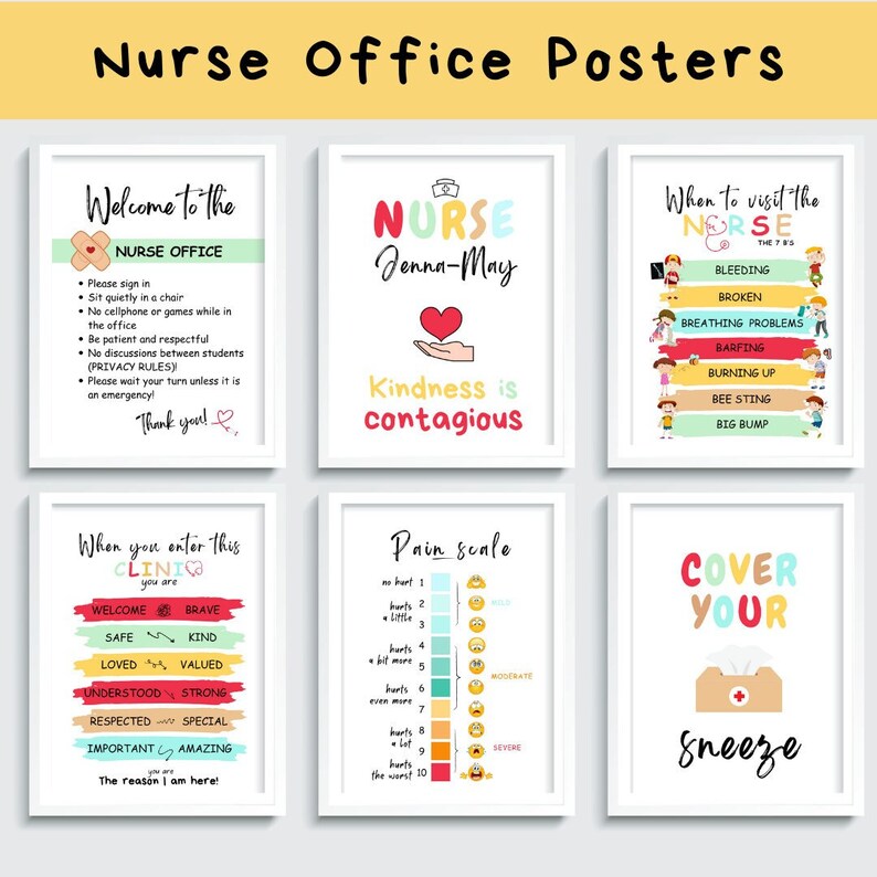 16 SCHOOL NURSE Office Posters, School Clinic Health Prints, Clinic