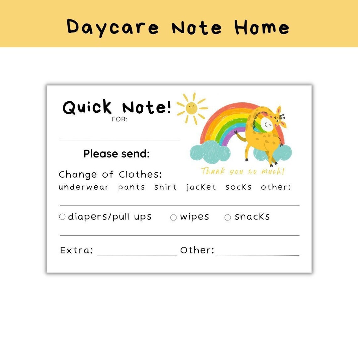 Daycare Note Home, Daycare Card, Communication Card, Daycare Folder, Preschool Folder, Daycare