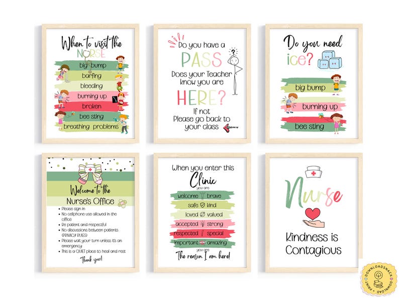 SCHOOL NURSE Office Posters 17, School Clinic Health Prints, Clinic ...