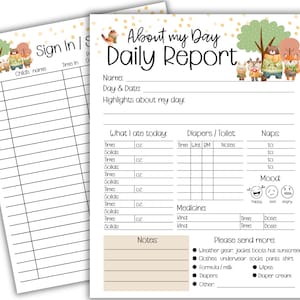 Daily Report All About My Day, Daily Log for Daycare, Preschool, Nanny, Babysitter, In Home Daycare, Infant Report, Childcare Centre Reports